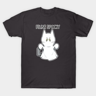 funny cute spooky halloween ghost cat T-Shirt